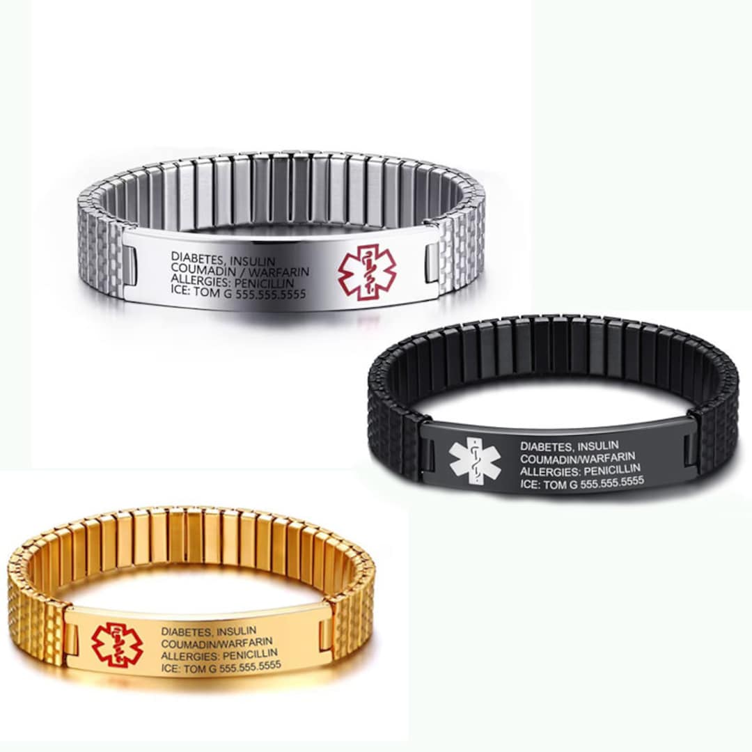 Saashi Med Cuff – Personalized Medical ID Bracelet – SOS Alert Stainless Steel Cuff