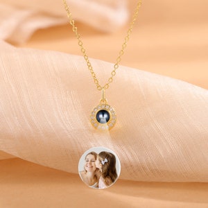 Gold Projection Necklace • Personalized Picture Inside Necklace • Trendy Memorial Jewelry Gift for Anniversary, Wedding, Friendship