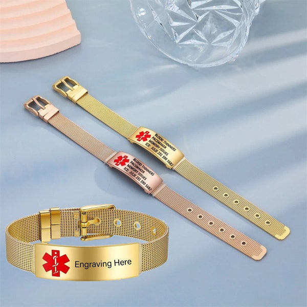 Bracelet d'alerte médicale personnalisé, bracelet d'identification d'urgence étanche personnalisé pour patients allergiques et épileptiques, bijoux médicaux