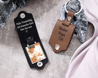 Porte-clés en cuir personnalisé avec photo et texte, cadeau fête des pères, cadeau pour nouveau papa et maman, cadeau porte-clé photo personnalisé pour lui pour elle