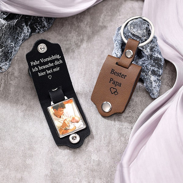 Personalized Photo & Text Leather Keychain,Father's Day Keepsake,Gift for New Dad Mom,Custom Photo Keychain Gift for Him for Her