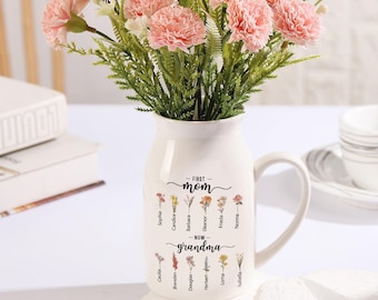 Custom Mom Flower Vase,Grandma Vase,Mother Vase,Nanny Vase,Flower Vase,Floral Ceramic Vase,Gift for Mom,Gift for Grandma,Mothers Day Gift,