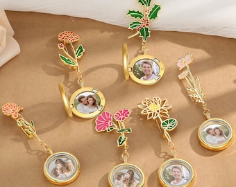 Custom Bridal Photo Charm,Birth Flower & Photo Memorial Charm,Wedding Photo Charm,Groom Memorial Pin,Gift for Groom,Wedding Memorial Gifts