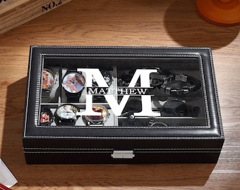 Personalized Engraved Watch Box for Men,Custom Jewelry Box with Name and Watch Compartments,Jewelry Storage Case, Groomsman or Best Man Gift
