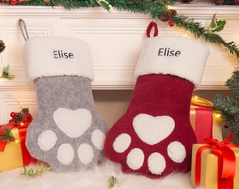 Pet Paw Christmas Stockings with Name,Embroidered Stocking,family stocking,stocking with name,dog stocking,Christmas Gift,Christmas Decor