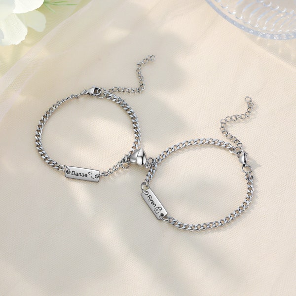 Matching bracelets for couples,Customized 2 Names Bracelet ,Adjustable Magnetic bracelet, Personalized Couple Bracelet Gift
