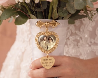 Custom Bridal Bouquet Charm,Flower Bouquet Photo Charm,Wedding Memorial Keepsake,Memory Remembrance Pin,Wedding Memorial Gifts