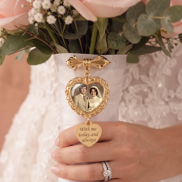 Colgante personalizado para ramo de novia, colgante con foto para ramo de flores, recuerdo conmemorativo de boda, broche conmemorativo, regalos conmemorativos de boda