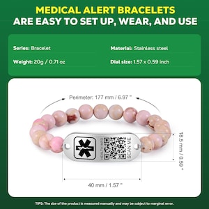 Women's Medical Qr Code Bracelet,beaded Medical ID Bracelet,emergency ...