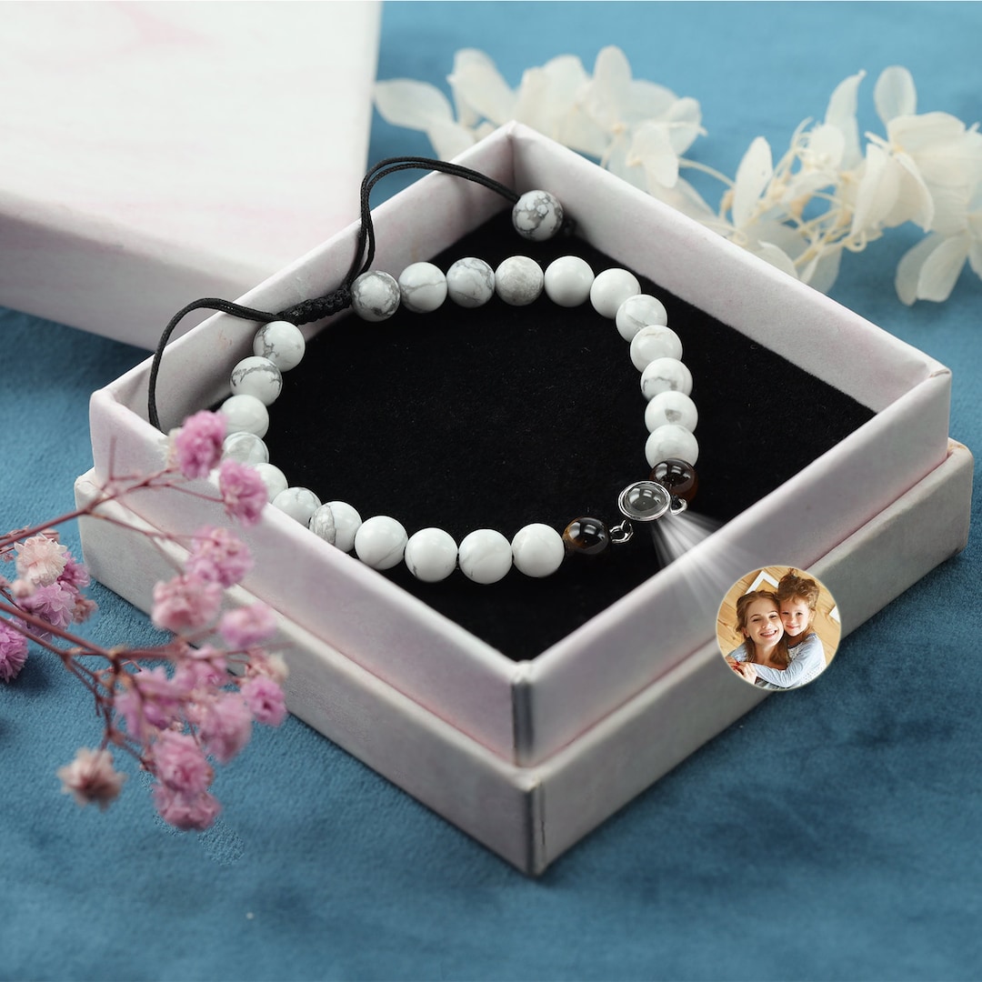 Custom Photo Projection Bracelet – Adjustable Lava Rock Bead Bracelet With Picture Inside For Men & Women