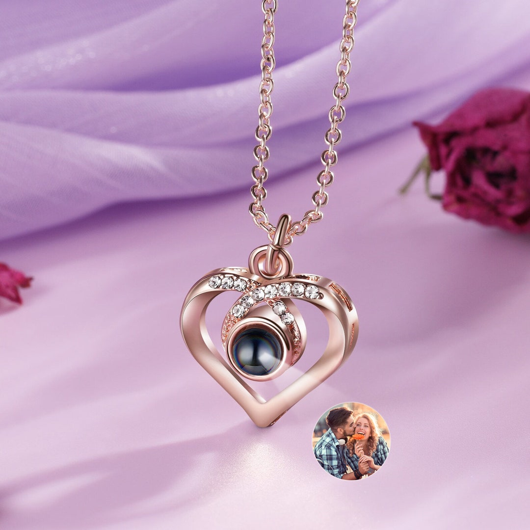 Personalized Heart Picture Necklace for Women Projection Pendant Photo Necklace