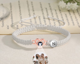 Custom Braided Rope Photo Projection Bracelet Bracelet Memorial Bracelet Engraved Letter Charm Retractable Bracelet Anniversary Gift For Her