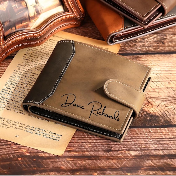 Cartera de cuero personalizada para hombre, cartera con nombre