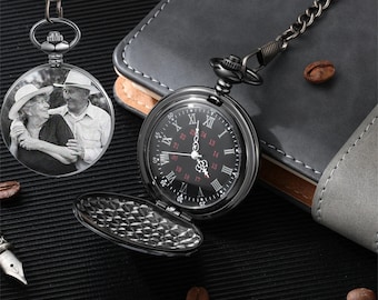 Custom Photo Pocket Watch,Pocket Watch with Text for Dad,Personalized Picture Memory Gifts for Him,Gifts for Dad