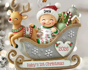 Personalized Baby's 1st Christmas Sleigh Ornament,Newborn Keepsake,New Baby Ornament,Baby Boy Ornament,Baby First Christmas Gift