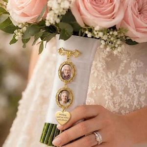 Custom Bridal Bouquet Charm,Flower Bouquet Photo Charm,Wedding Memorial Keepsake,Memory Remembrance Pin,Wedding Memorial Gifts