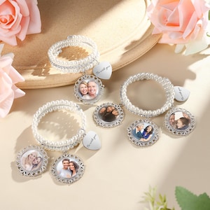 Personalisierter Brautstrauß Charme, Blumenstrauß Foto Charme, Hochzeitsstrauß Charme mit Perle, Brautdusche Geschenk, Hochzeit Erinnerungsgeschenke