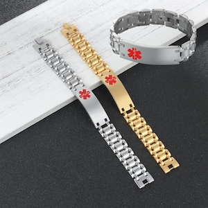 Personalised Men's Medical Alert Bracelet, Customizable Straps Design, Emergency ID for Patients, Diabetes Awareness