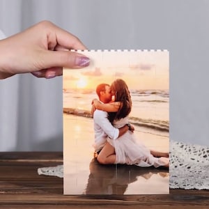 Personalized 2 Photo Building Block Puzzle,Custom Picture Puzzle,Rectangle Block,Gift for Couples, Family - Valentine&#39;s Puzzle