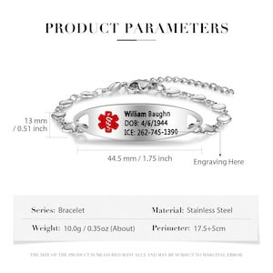Custom Health Medical Id Bracelet for Women,Steel Medical Jewelry, Engraved Emergency ID,Gift for Patients, Diabetes Awareness Wristlet Style 2