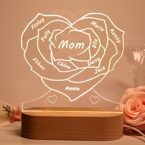 Personalized Family Flower Acrylic Night Light, Custom Name and Text Lamp Gift for Mom Mother's Day Gift 2024 zdjęcie 6