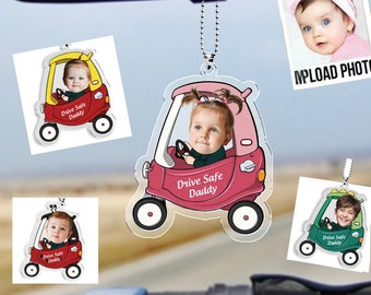 Customized Drive Safe Daddy Acrylic Car Hanging with Photo - Personalized Father's Day Gift for New Dad & Husband