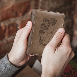 Cartera de cuero con foto personalizada para hombre, billetera con foto grabada, billetera de cuero PU de gran capacidad, regalo para papá, regalo para el día del padre