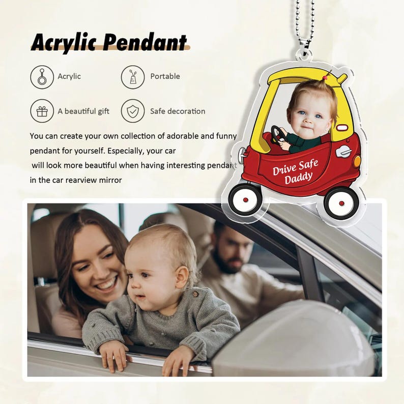Personalized Acrylic Car Hanger, Drive Safe Daddy Acrylic Car Hanging, New Dad Gift, 1st Fathers Day Gift For Him, Gift for Husband/Father image 12