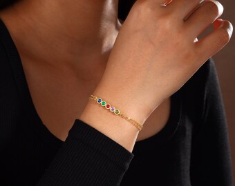 Pulsera de piedra de nacimiento personalizada, joyería de piedra de nacimiento familiar personalizada, pulsera de piedras preciosas, el mejor regalo del día de la madre