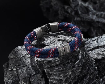 Bracelet homme vintage personnalisé avec nom gravé en perles Bracelet en acier inoxydable deux couches Bracelet cadeau personnalisé pour lui