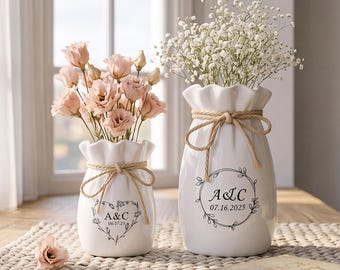Personalized Ceramic Vase, Engagement Gift for Bride, Wedding Keepsake, New Couple Present
