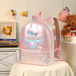 Broderie personnalisée nom sirène filles sac à dos, cartable pour enfants, sac à dos pour tout-petits, sacs à dos monogramme décor queue de poisson, cadeau de rentrée