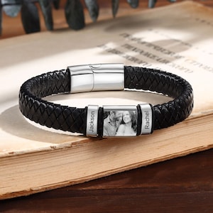 Personalized Men's Leather Bracelet Custom Photo Braided Bracelet Gift for Him,Gift for Father,Gifts for Boyfriend,Gifts for Husband