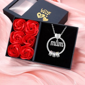 Personalized Mum Circle Necklace Gift Set With Gift Box-Custom 1-6 Birthstones Pendant Necklace Engraved Names Gift For Mum