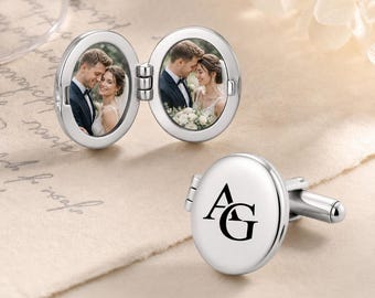 Abotoaduras com Medalhão de Foto Personalizadas, Abotoaduras com Foto Personalizadas para Homens, Presente de Casamento Gravado, Presente para o Noivo, Lembrança do Dia dos Pais