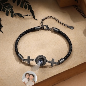 Custom Photo Projection Bracelet,Personalized Cross Religious Jewelry,Bracelets for Men,Memorial Bracelet,Picture Bracelet,Anniversary Gift