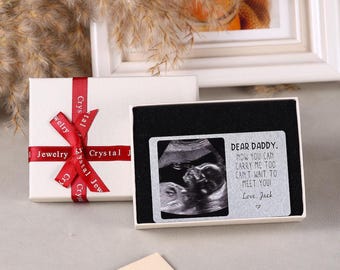 Metalen echografie foto portemonneekaart, echografie foto, echografiekaart, aankondiging vader, vaderdagcadeau, portemonnee insteekkaart, cadeau nieuwe vader