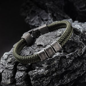 Gepersonaliseerde vintage armband met touwkralen voor papa - 6 kleuren - armband met naamstaaf - familienaamarmband - kerstverjaardagscadeau