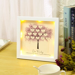 Personalized Sakura LED Light Shadow Box for Mom,Frame with Light,Family Tree Frame with Names,Night Light Home Decor,Gifts For Mom Grandma