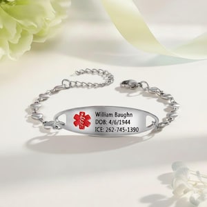 Custom Health Medical Id Bracelet for Women,Steel Medical Jewelry, Engraved Emergency ID,Gift for Patients, Diabetes Awareness Wristlet image 7