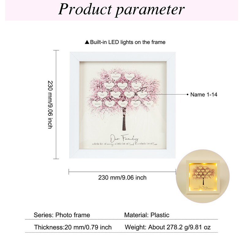Custom LED Light Shadow Box Family Tree Frame With Names Night Light ...