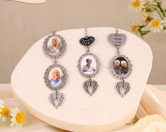 Personalized Graduation Tassel Memorial Charm Custom 1-3 Photo Charm with Angel Wings Grad Cap Decoration Graduation Tassel Gift For Her