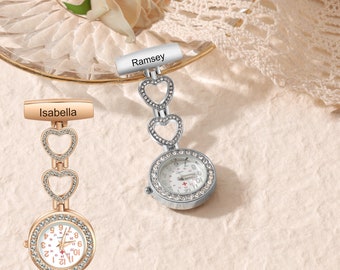 Gepersonaliseerde verpleegkundige naam zakhorloge met diamant, gegraveerd verpleegkundige fob horloge met reversspeld, verpleegkundige klok, cadeau verpleegkundige school, cadeau verpleegkundige afgestudeerde