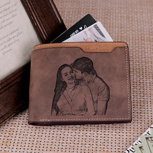 Benutzerdefinierte Foto-Leder-Brieftasche für Männer, Bild-Brieftasche, Name gravierte Brieftasche, personalisierte Bild-Brieftasche mit Text, Geschenk für Ihn
