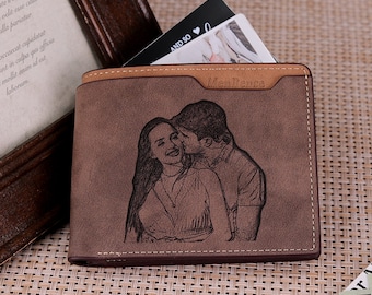 Custom Photo Leather Wallet for Men,Picture Wallet,Name Engraved Wallet,Personalized Picture Wallet with Text,Gift for Him