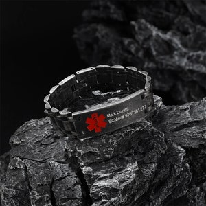 Personalised Medical Alert Bracelet Men Stainless Steel Chain Bracelet Waterproof Emergency ID Bracelet Gifts for Him