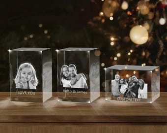 Photo en cristal gravée 3D personnalisée avec base lumineuse, verre en cristal 3D, images en cristal, image en cristal gravée au laser, cadeau d'anniversaire