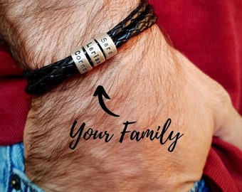 Personalisiertes Herren Lederarmband mit benutzerdefinierten Familiennamen, Armband für Vater, Herrenschmuck, Geschenke für ihn, Geschenk zum Vatertag