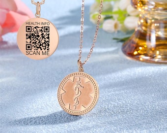 QR Code Medical Necklace for Women,Medical ID Necklace,Women Medical,Mom and Grandma Gift – Diabetes, Epilepsy, Allergy Alert ID Necklace