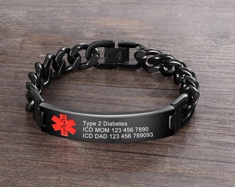 Personligt herrarmband med medicinskt ID, armband för nödlarm, graverat ID-armband, allergiarmband, presenter till pappa, till honom